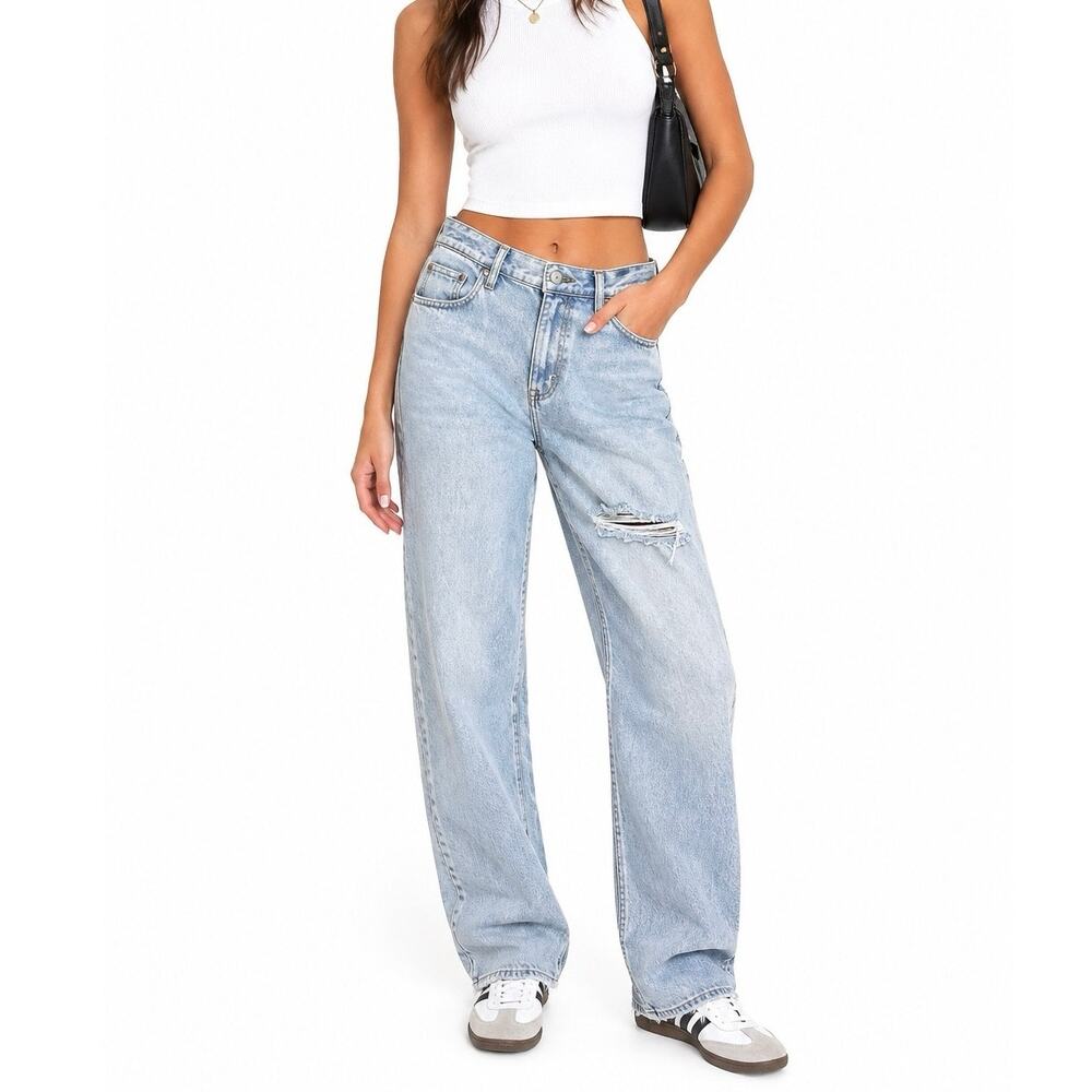 Abercrombie & Fitch The 90's Relaxed Jean High Rise Light Wash Distressed 33 16R